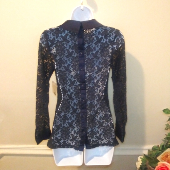 Modcloth Go Down In Mystery Satin Trimmed Blue Lace Blouse - Picture 5 of 9